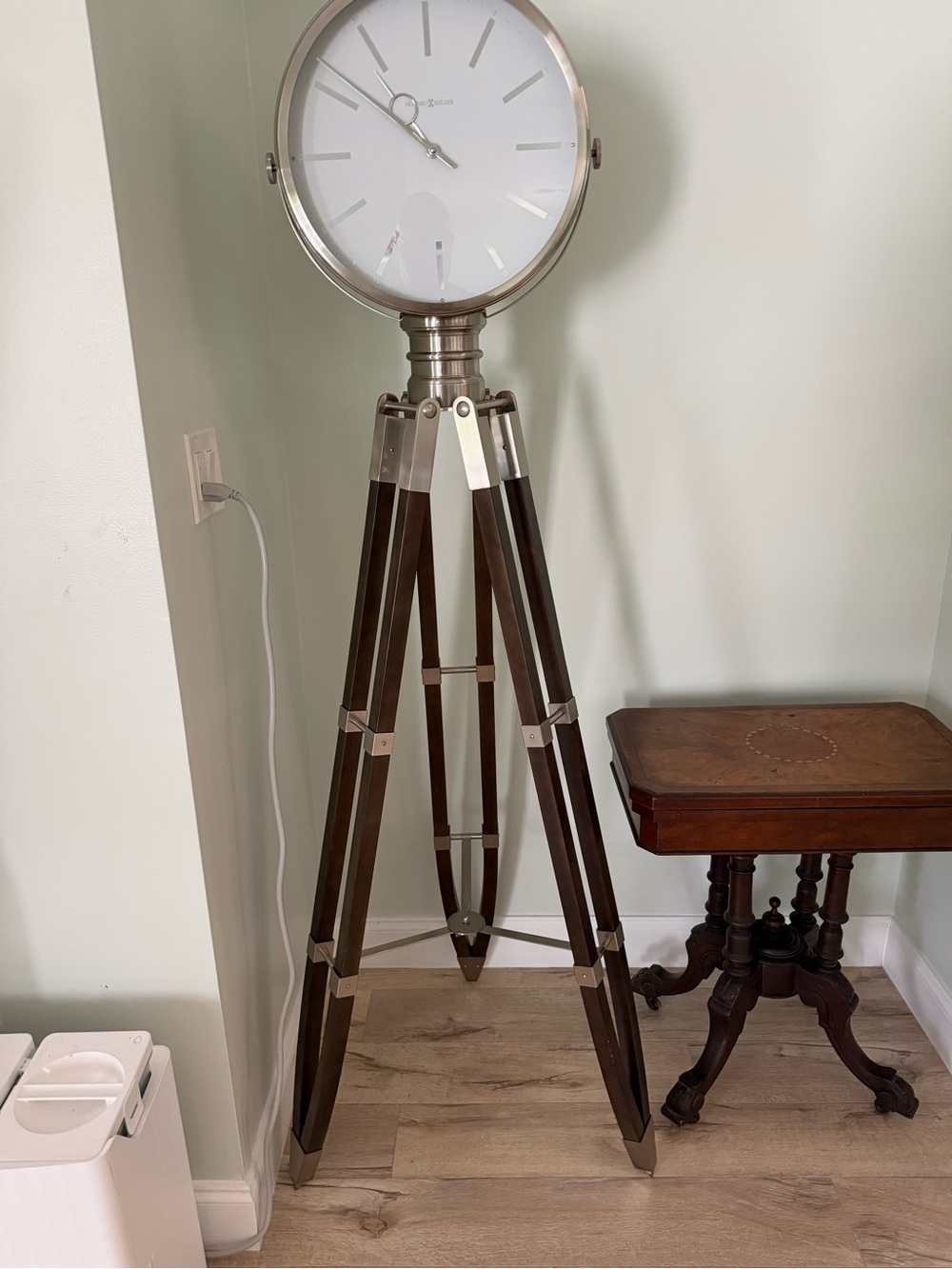 Clock Floor Tripod in Silver and Dark Brown